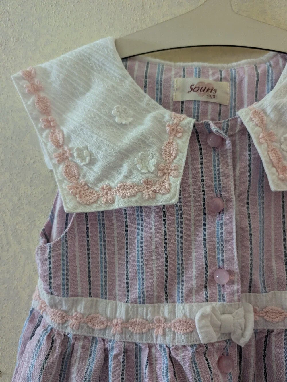 Pink Striped Embroidered Girls Dress